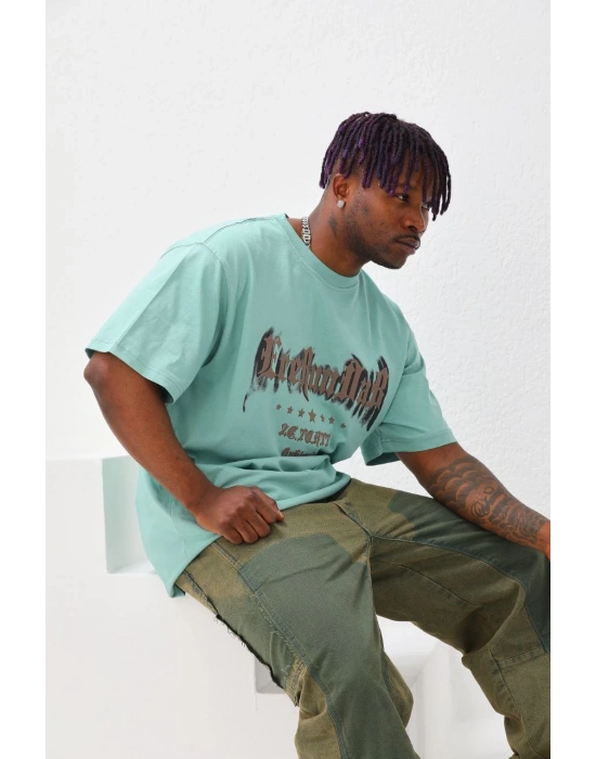 Baskılı Oversize T-Shirt - Mint Yeşili