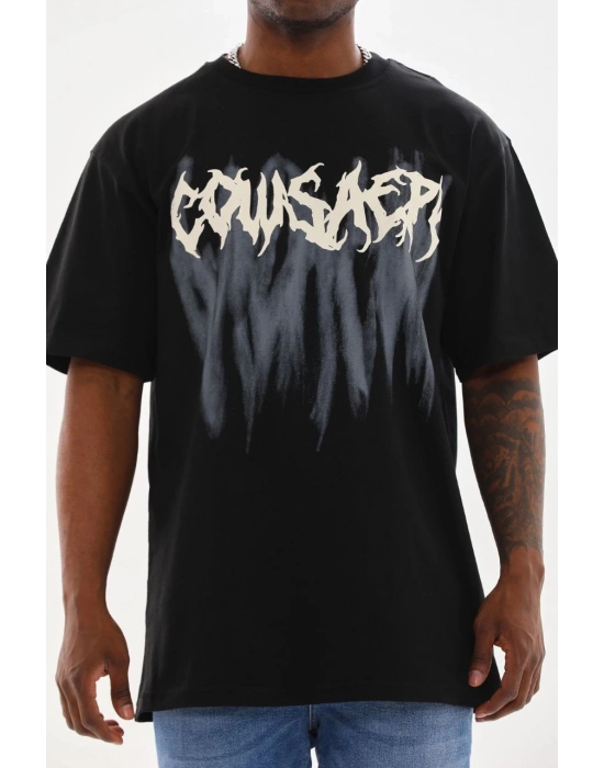 Baskılı Oversize T-Shirt - Siyah -