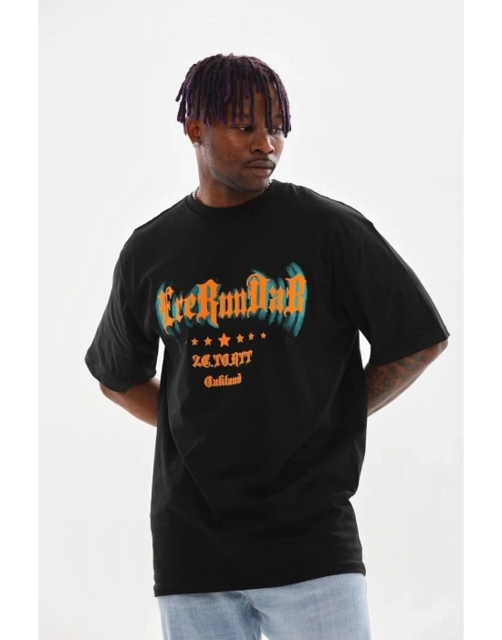 Baskılı Oversize T-Shirt - Siyah -