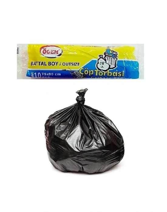 Battal Boy Çöp Torbası 75 x 90 cm 10 Lu Rulo x 1 Paket = 10 Adet (Siyah)