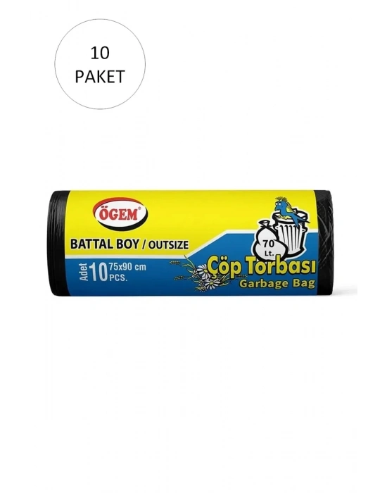 Battal Boy Çöp Torbası 75 x 90 cm 10 Lu Rulo x 10 Paket = 100 Adet (Siyah)