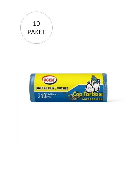 Battal Boy Çöp Torbası 75 x 90 cm 10 Lu Rulo x 50 Paket = 500 Adet (Mavi)
