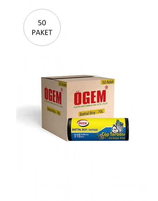 Battal Boy Çöp Torbası 75 x 90 cm 10 Lu Rulo x 50 Paket = 500 Adet (Siyah)
