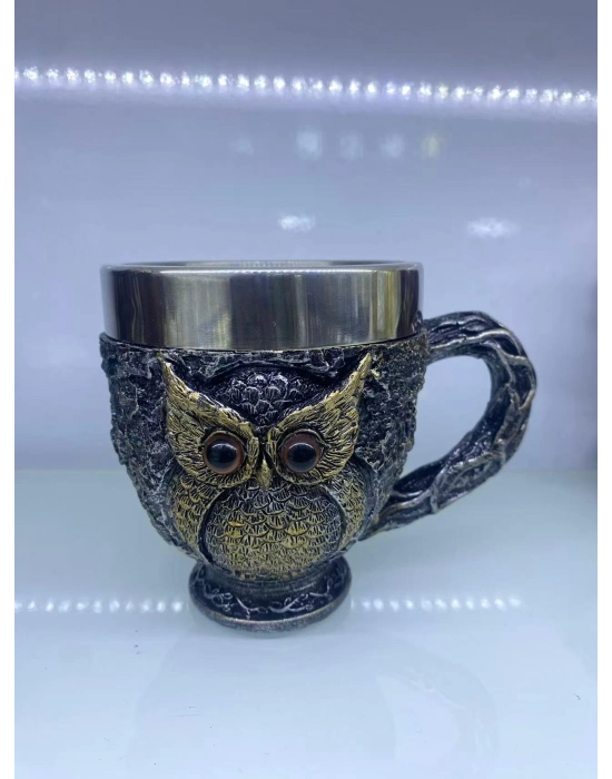 Baykuş Çelik Kupa Bardak Kod 6931