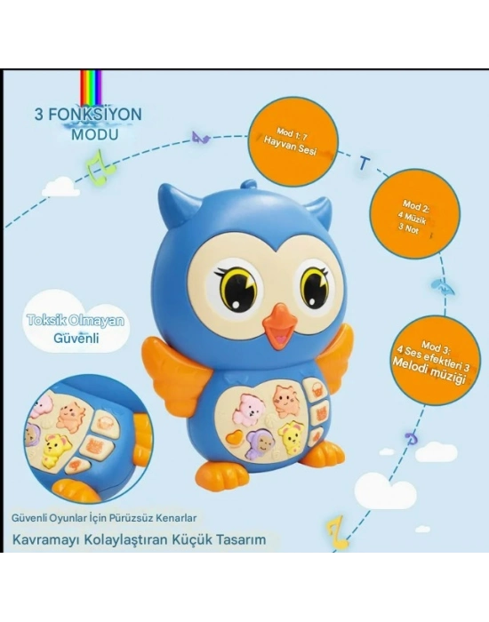 Baykuş Eğitici Bebek Piyanosu - Mavi