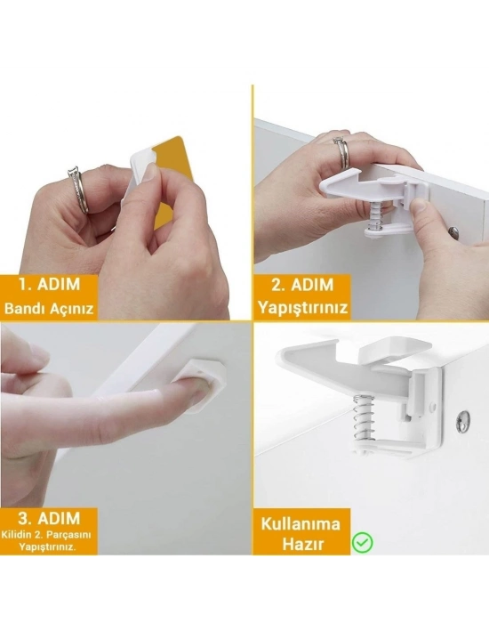 ®  Bebek Çocuk Güvenliği Korumalı Yapışkan Çekmece ve Dolap İçin Tutucu Gizli Güvenlik Kilidi