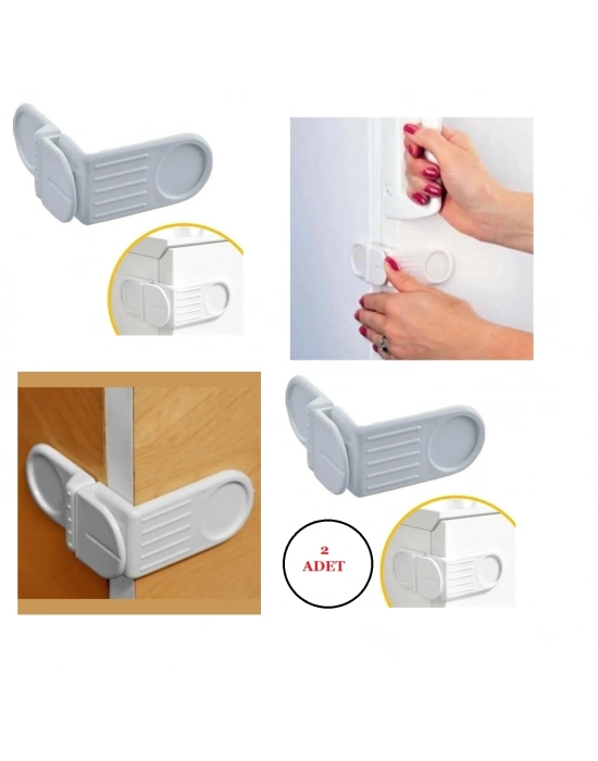 Bebek Çocuk Güvenlik Çekmece Ve Dolap İçin Yapışkanlı Vidasız Köşe Kapak Kilidi X 2 Adet