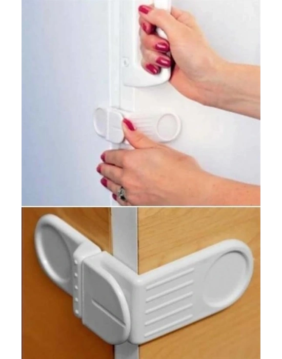 Bebek Çocuk Güvenlik Çekmece Ve Dolap İçin Yapışkanlı Vidasız Köşe Kapak Kilidi X 2 Adet