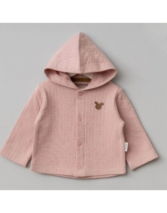 Bebitof Kapüşonlu Bebek Hırka 80153 Pudra