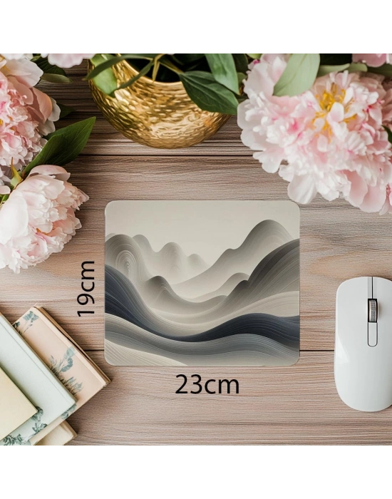 Bej-Gri Tonlu Soyut Doğa Mouse Pad - 19x23 cm 2 mm Dikdörtgen İthal Baskılı Mouse Pad