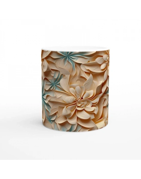 Bej Tonlarda Spiral Yaprak Desenli Kupa Bardak