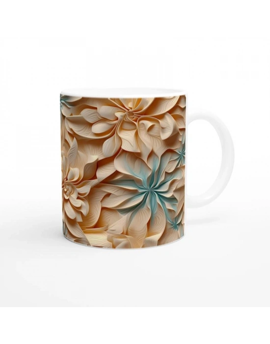 Bej Tonlarda Spiral Yaprak Desenli Kupa Bardak