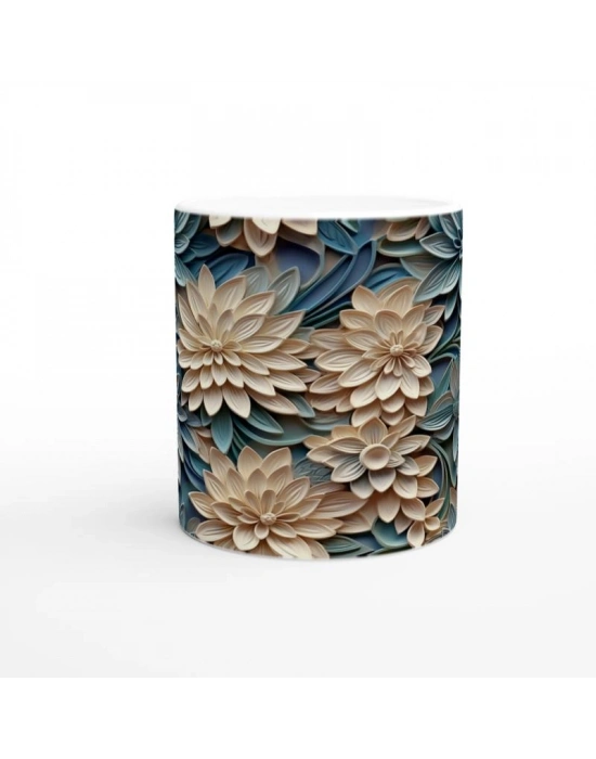 Bej ve Mavi Katmanlı Çiçekli Kupa Bardak