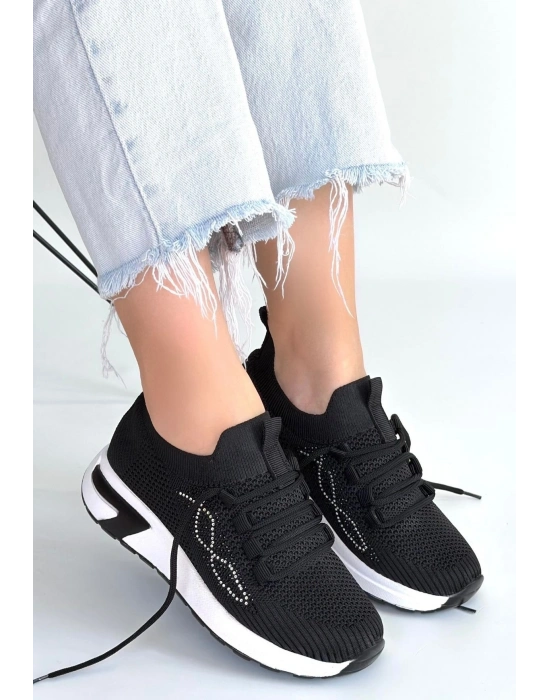 Belan Siyah Triko Bağcıklı Spor Ayakkabı