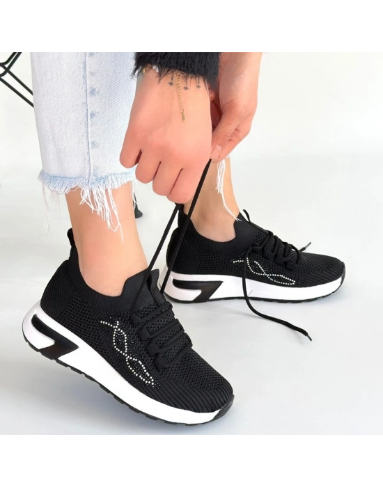 Belan Siyah Triko Bağcıklı Spor Ayakkabı