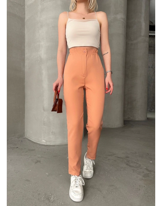 Beli lastikli karamel pantolon