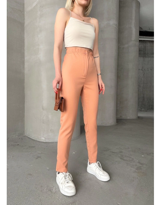 Beli lastikli karamel pantolon