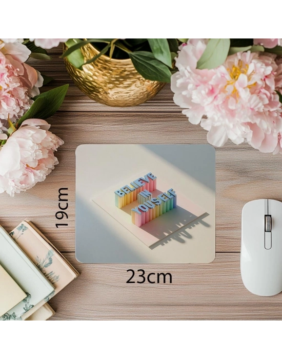 Believe in Yourself Yazılı Parlak Mousepad - 19x23 cm 2 mm Dikdörtgen İthal Baskılı Mouse Pad