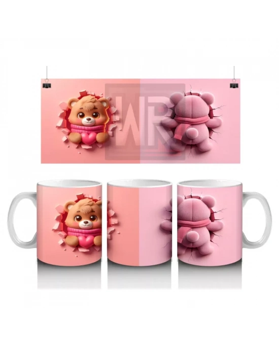 Bereli Sevimli Ayıcık Figürü (Ön ve Arka Görünüm) - Baskılı kahve kupası