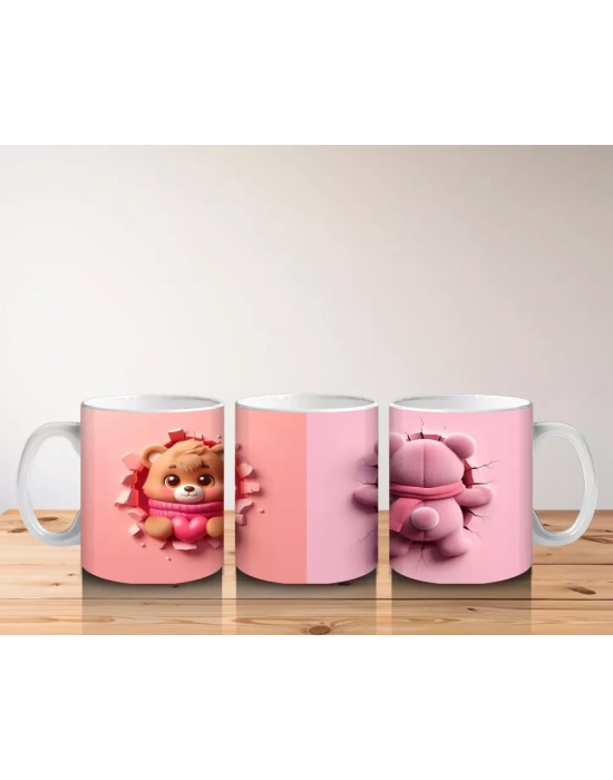 Bereli Sevimli Ayıcık Figürü (Ön ve Arka Görünüm) - Baskılı kahve kupası