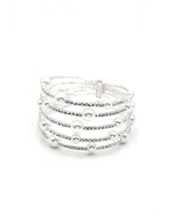 Beş Sıra İncili Su Yolu Bileklik - Gümüş