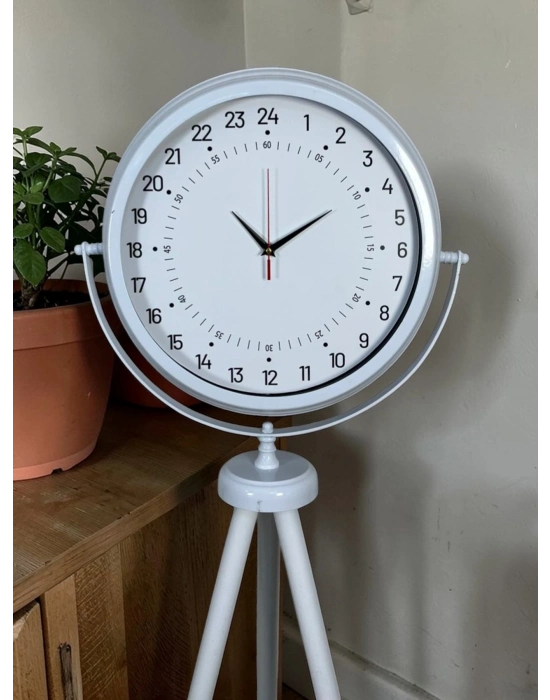 Beyaz 24 Saat Göstergeli Tripod Ayaklı Saat