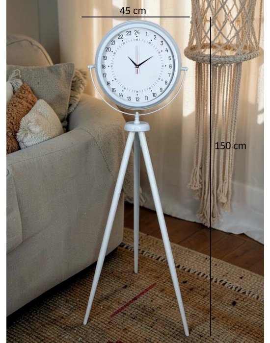 Beyaz 24 Saat Göstergeli Tripod Ayaklı Saat