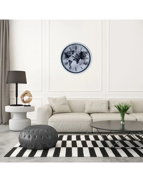 Beyaz 36 Cm Dünya Haritalı Tasarım Duvar Saati