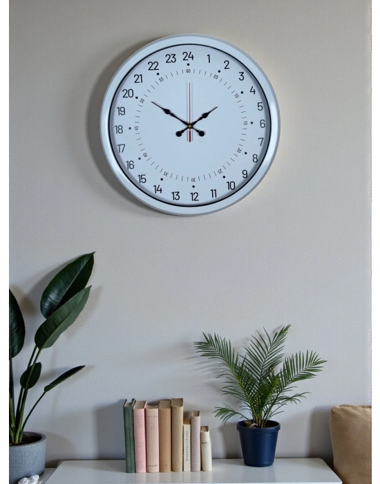 ® Beyaz 40 Cm Metal 24 Saat Göstergeli Özel Tasarım Duvar Saati