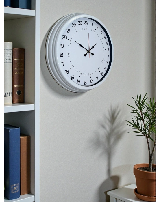 ® Beyaz 40 Cm Metal 24 Saat Göstergeli Özel Tasarım Duvar Saati