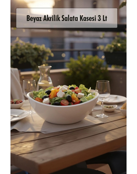 Beyaz Akrilik Salata Kasesi & Servis Kasesi 3 Lt