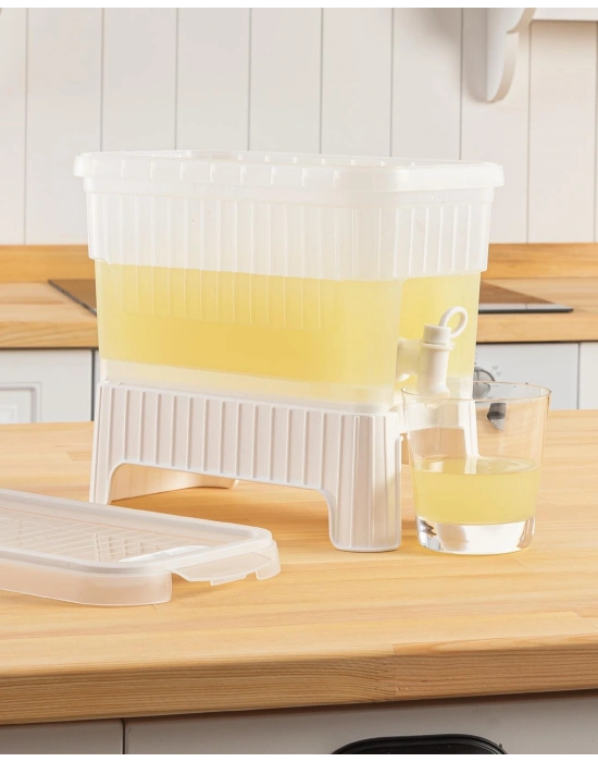 Beyaz Buzdolabı İçi Musluklu Ayaklı Su -limonata - İçecek Sebili Piknik Bidonu 4 Lt