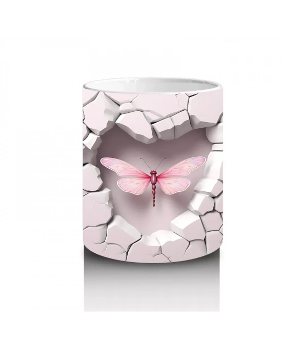 Beyaz Çatlak Duvar Arasında Pembe Yusufçuk – Baskılı Kahve Kupası