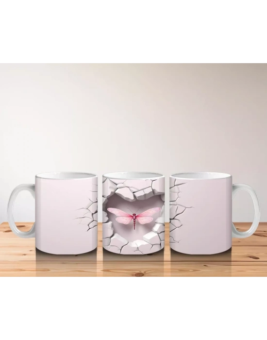 Beyaz Çatlak Duvar Arasında Pembe Yusufçuk – Baskılı Kahve Kupası