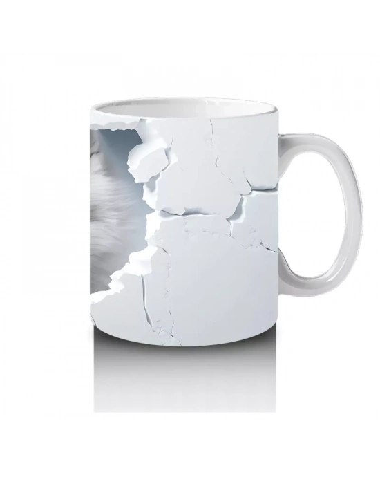 Beyaz Çatlaklı Fon Üzerinde Tilki Yavrusu – Baskılı Kahve Kupası