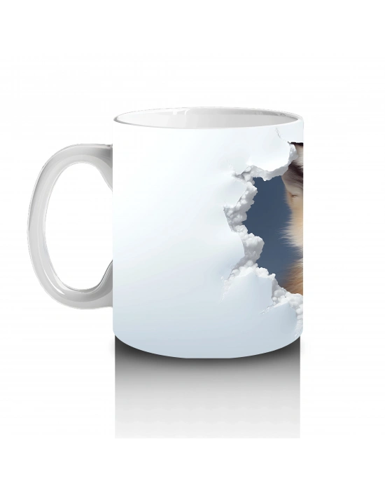 Beyaz Çatlaklı Zeminde Tilki Figürü – Baskılı Kahve Kupası