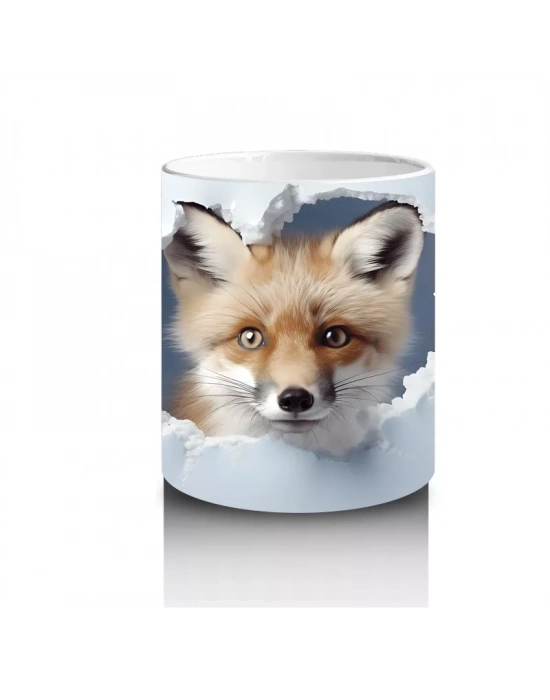 Beyaz Çatlaklı Zeminde Tilki Figürü – Baskılı Kahve Kupası