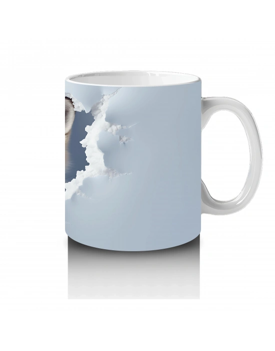 Beyaz Çatlaklı Zeminde Tilki Figürü – Baskılı Kahve Kupası