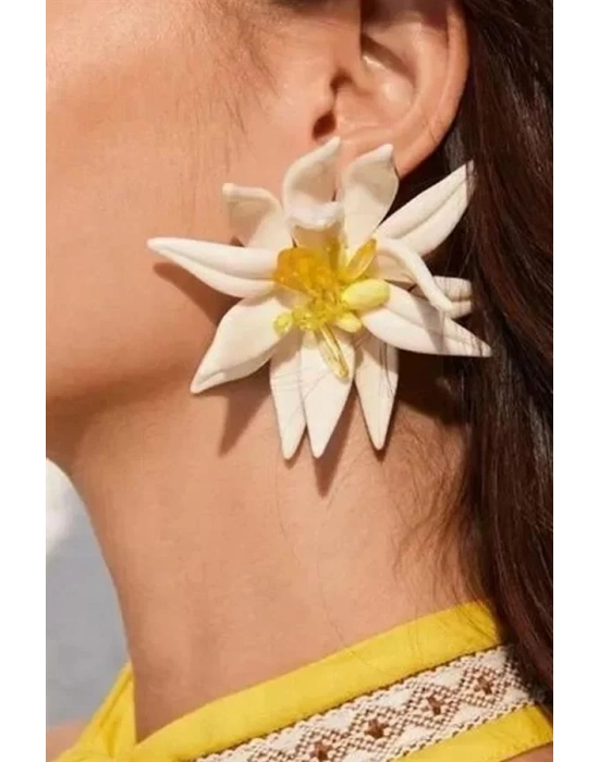 Beyaz Çiçek Küpe - Beyaz