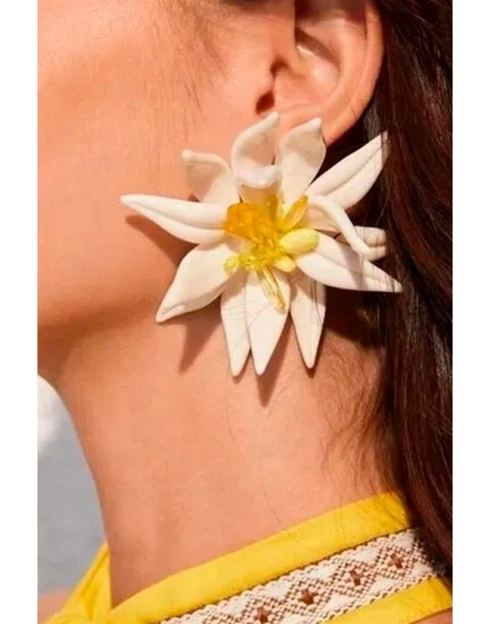 Beyaz Çiçek Küpe - Beyaz