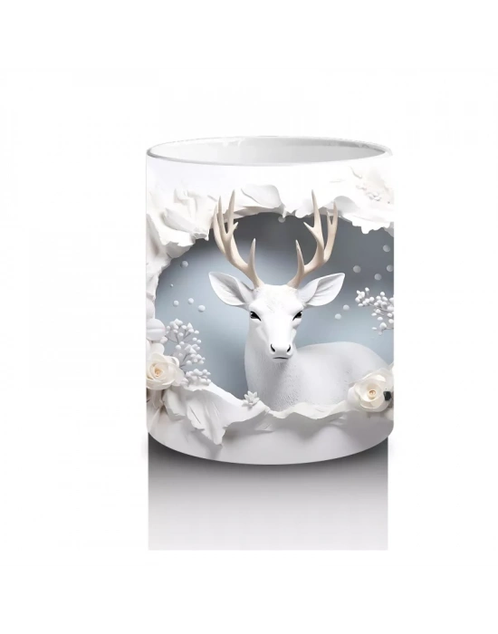 Beyaz Çiçekler Arasında Asil Geyik - Baskılı Kahve Kupası