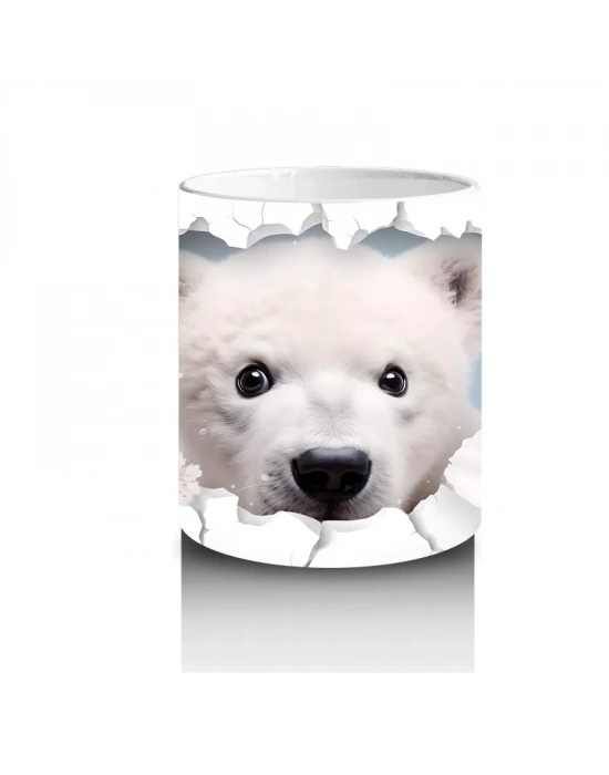 Beyaz Çiçekler Arasında Bakan Kutup Ayısı – Baskılı Kahve Kupası