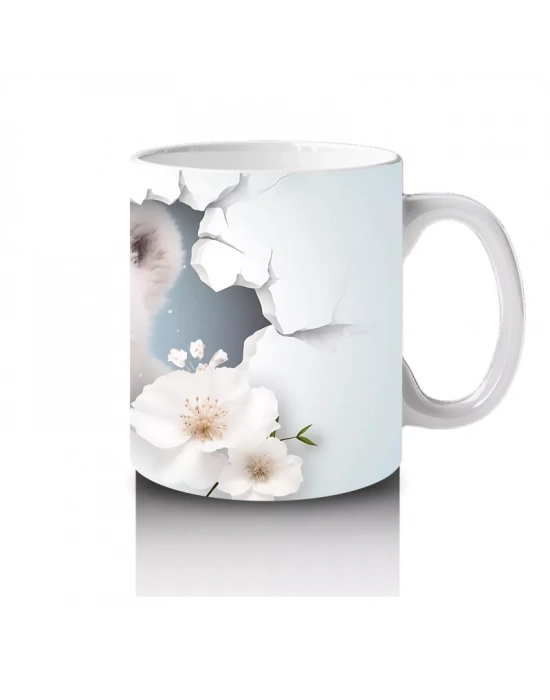 Beyaz Çiçekler Arasında Bakan Kutup Ayısı – Baskılı Kahve Kupası