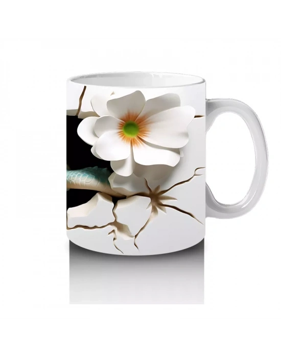 Beyaz Çiçekler Arasında Bakan Sevimli Kaplumbağa – Baskılı Kahve Kupası