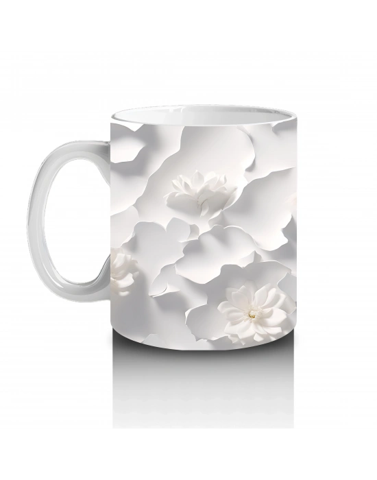 Beyaz Çiçekler Arasında Bakan Sevimli Köpek – Baskılı Kahve Kupası