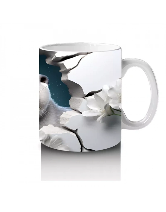Beyaz Çiçekler Arasında Çatlak Zeminden Bakan Su Samuru - Baskılı kahve kupası