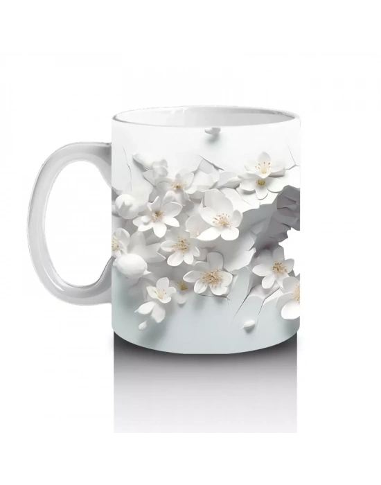 Beyaz Çiçekler Arasında Gülümseyen Yavru Köpek – Baskılı Kupa