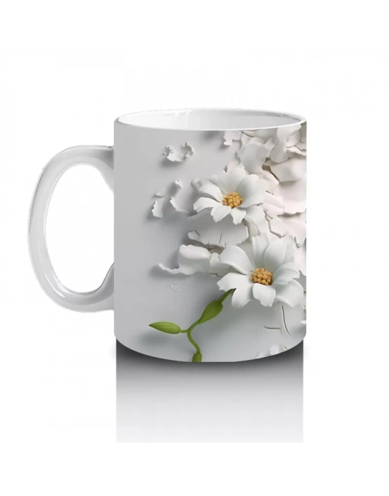 Beyaz Çiçekler Arasında Mavi Gözlü Denizatı – Baskılı Kahve Kupası