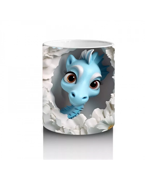 Beyaz Çiçekler Arasında Mavi Gözlü Denizatı – Baskılı Kahve Kupası