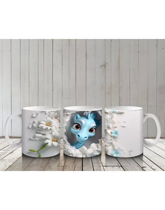 Beyaz Çiçekler Arasında Mavi Gözlü Denizatı – Baskılı Kahve Kupası